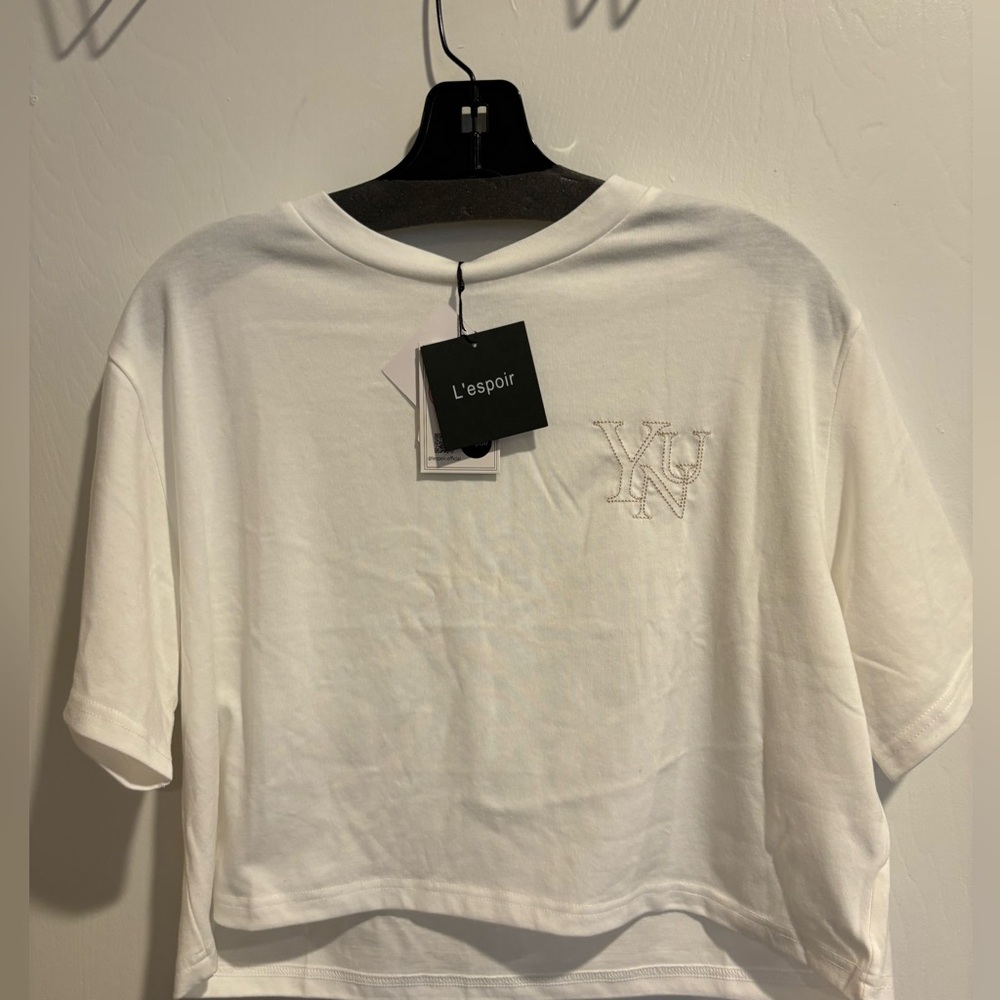White Crop Top with Short Sleeves